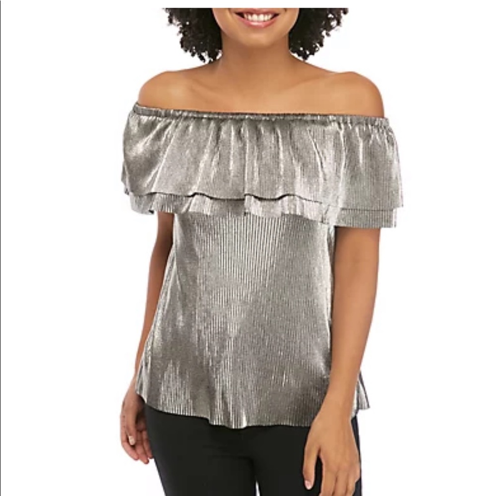 MICHAEL KORS Metallic Off the Shoulder Blouse